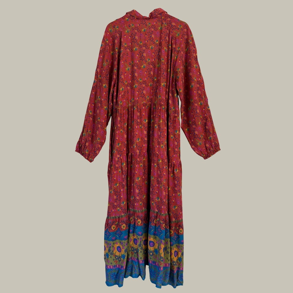 Natural Life Womens Rust Red Floral Tiered Maxi Dress Long Sleeve Boho Size XXL - Picture 3 of 12